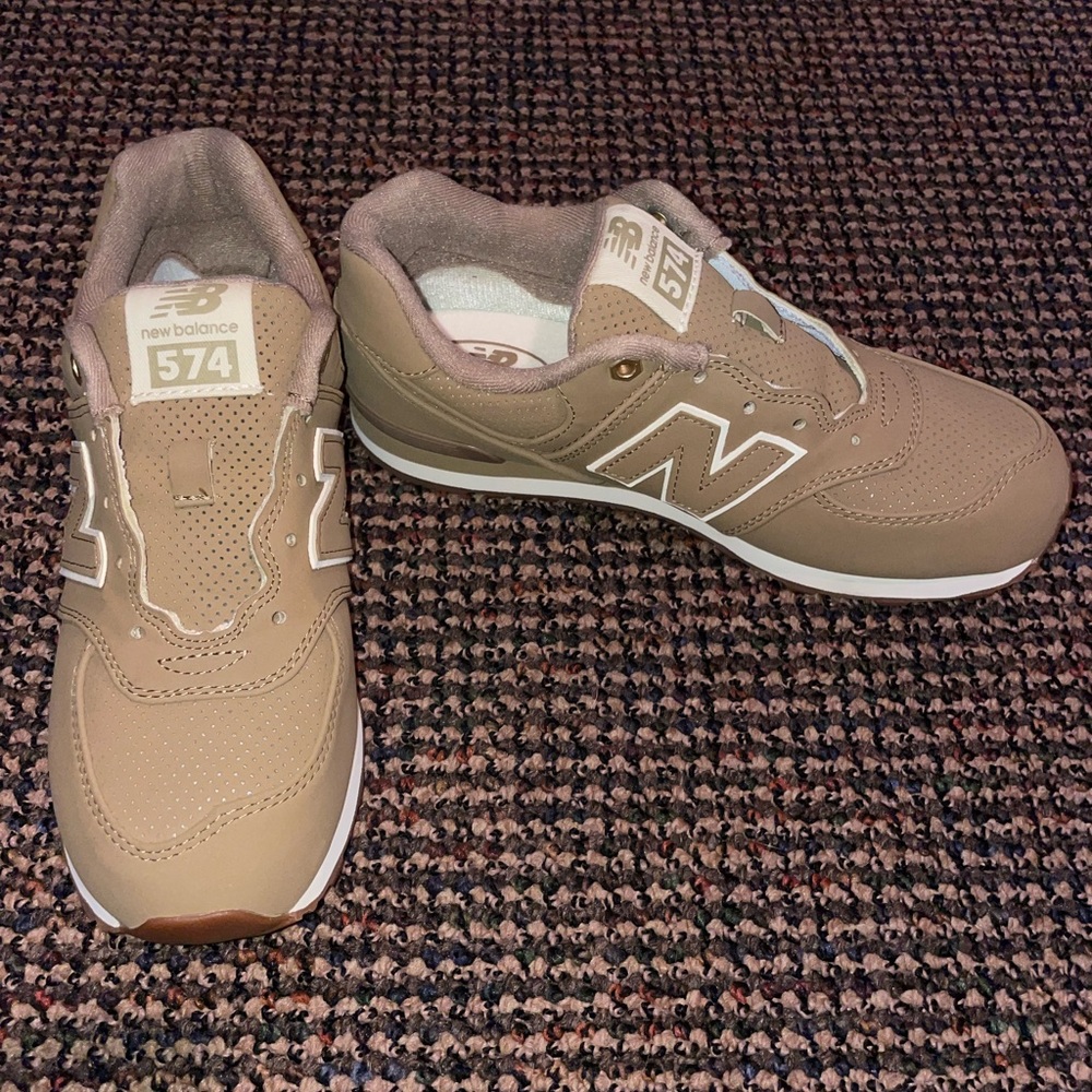New Balance 574, never worn, tan & white, retro